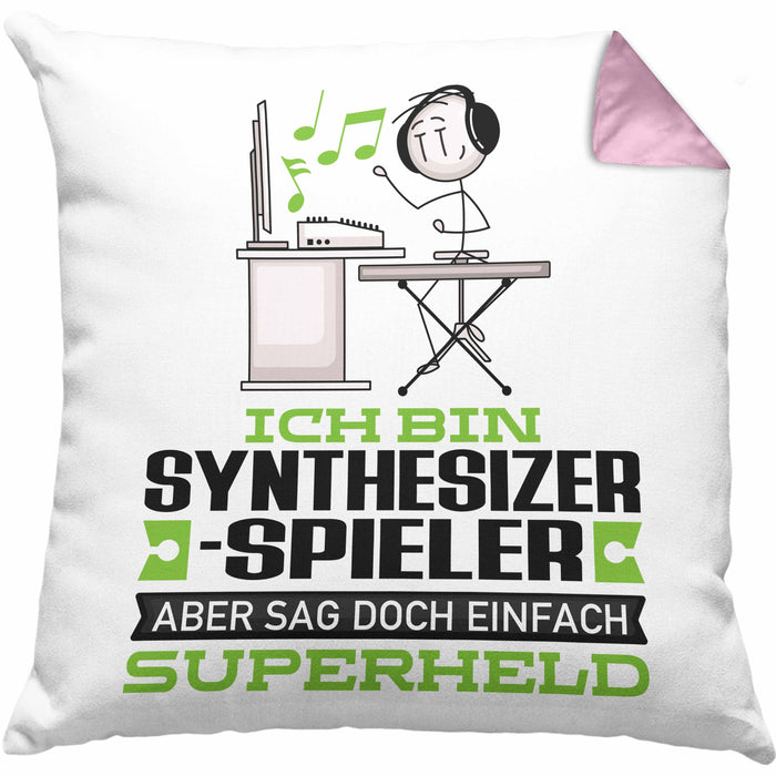 Synthesizer-Spieler Geschenk Kissen mit Füllung 40x40 Ich Bin Synthesizer-Spieler Aber Sag Doch Einfach Superheld Lustige Geschenkdiee für Synthesizer-Spieler (Grau) Rosa Trendation