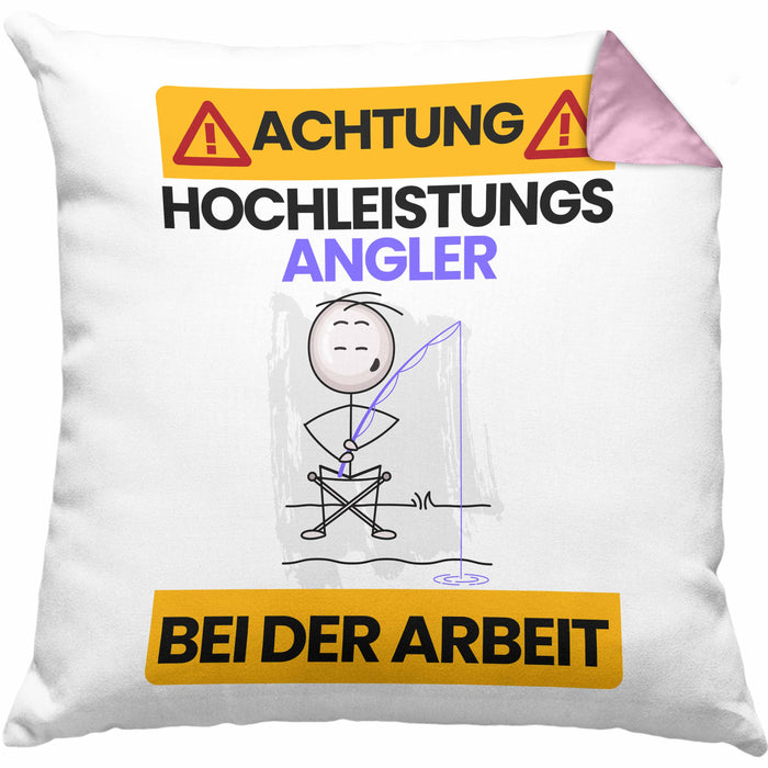 Angler Kissen mit Füllung 40x40 Geschenk Lustiger Spruch Geschenkidee für Angler Achtung Hochleistungs Angler Bei Der Arbeit (Grau) Rosa Trendation