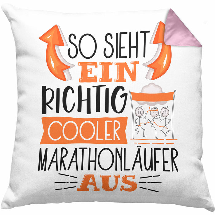 So Sieht Ein Richtig Cooler Marathonläufer Aus Geschenk Kissen mit Füllung 40x40 Lustiger Spruch Geschenkidee (Grau) Rosa Trendation