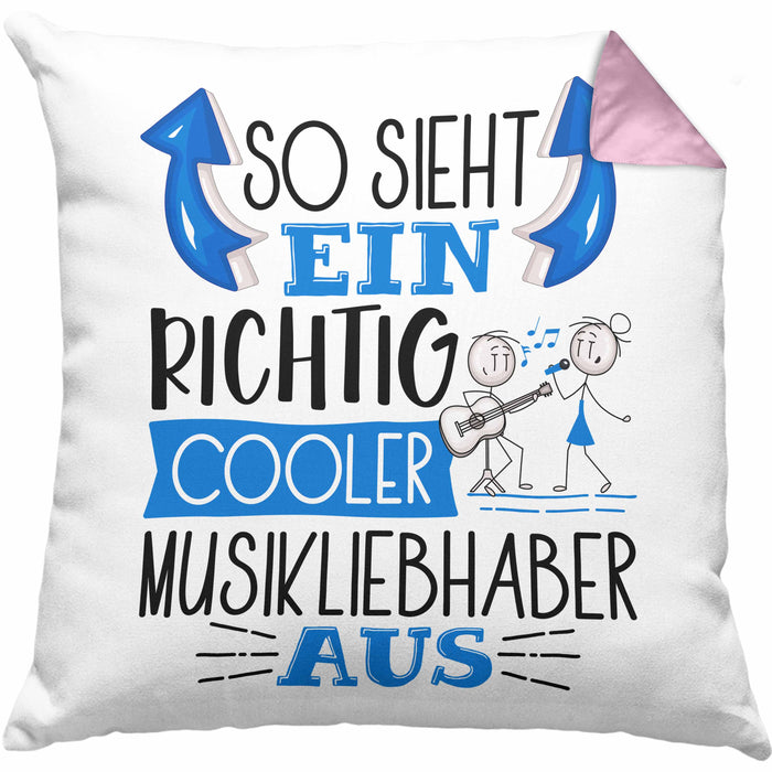 So Sieht Ein Richtig Cooler Musikliebhaber Aus Geschenk Kissen mit Füllung 40x40 Lustiger Spruch Geschenkidee (Grau) Rosa Trendation