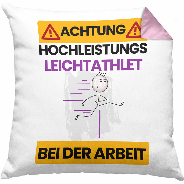 Leichtathlet Kissen mit Füllung 40x40 Geschenk Lustiger Spruch Geschenkidee für Leichtathlet Achtung Hochleistungs Leichtathlet Bei Der Arbeit (Grau) Rosa Trendation