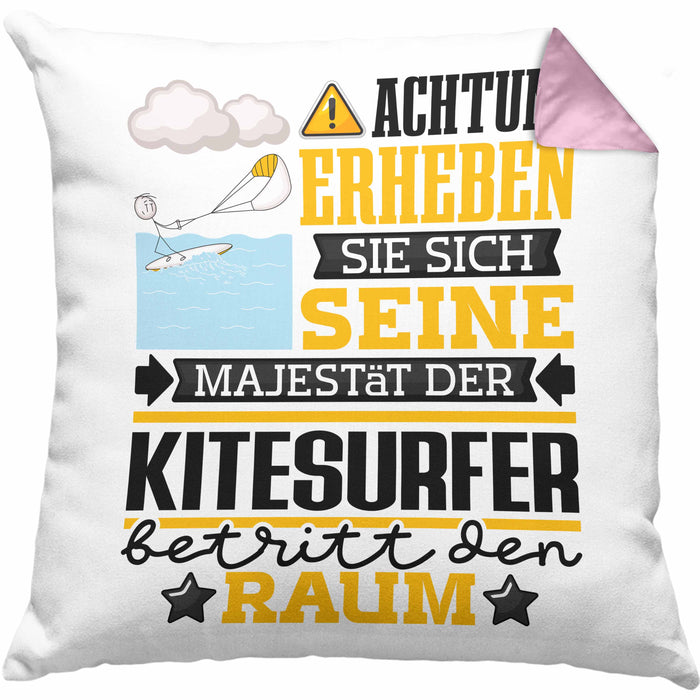 Kitesurfer Geschenk Kissen mit Füllung 40x40 Lustiger Spruch Erheben Sie Sich Der Kitesurfer Betritt den Raum (Grau) Rosa Trendation