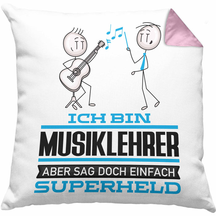 Musiklehrer Geschenk Kissen mit Füllung 40x40 Ich Bin Musiklehrer Aber Sag Doch Einfach Superheld Lustige Geschenkdiee für Musiklehrer (Grau) Rosa Trendation