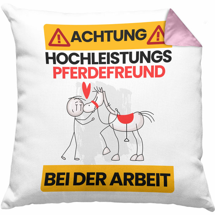Pferdefreund Kissen mit Füllung 40x40 Geschenk Lustiger Spruch Geschenkidee für Pferdefreund Achtung Hochleistungs Pferdefreund Bei Der Arbeit (Grau) Rosa Trendation