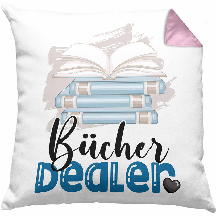 Bücher Dealer Kissen mit Füllung 40x40 Geschenk für Bücher-Verkäufer Bibliothek Geburtstag Spruch Geschenkidee Bester Bibliothek (Grau) Rosa Trendation