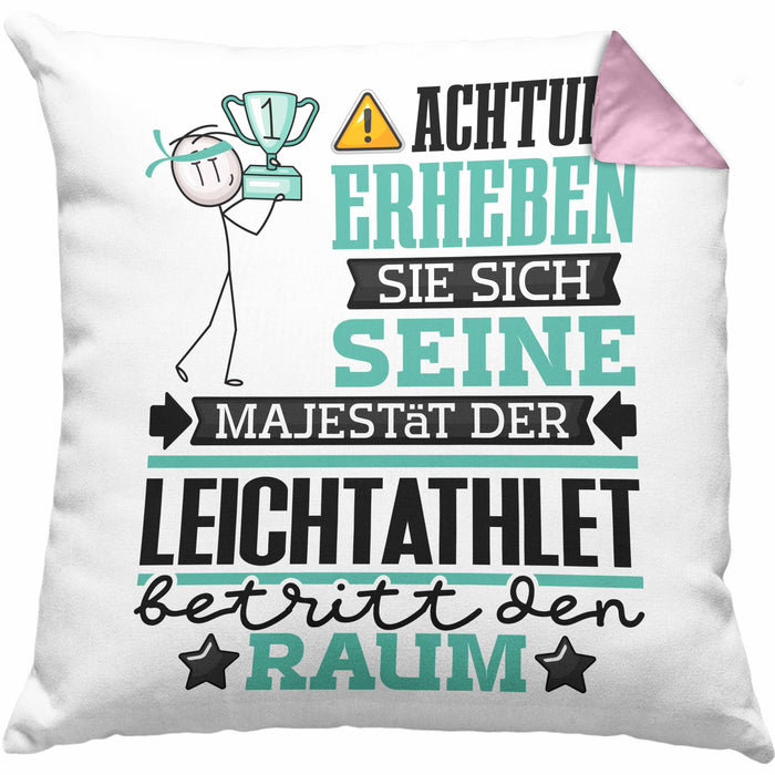 Leichtathlet Geschenk Kissen mit Füllung 40x40 Lustiger Spruch Erheben Sie Sich Der Leichtathlet Betritt den Raum (Grau) Rosa Trendation
