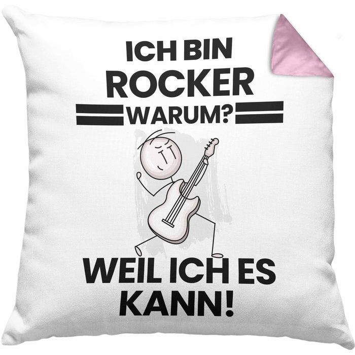 Rocker Geschenk Kissen mit Füllung 40x40 Lustiger Spruch Ich Bin Rocker Warum Weil Ich Es Kann Geschenkidee Bester Rocker Geburtstag (Grau) Rosa Trendation