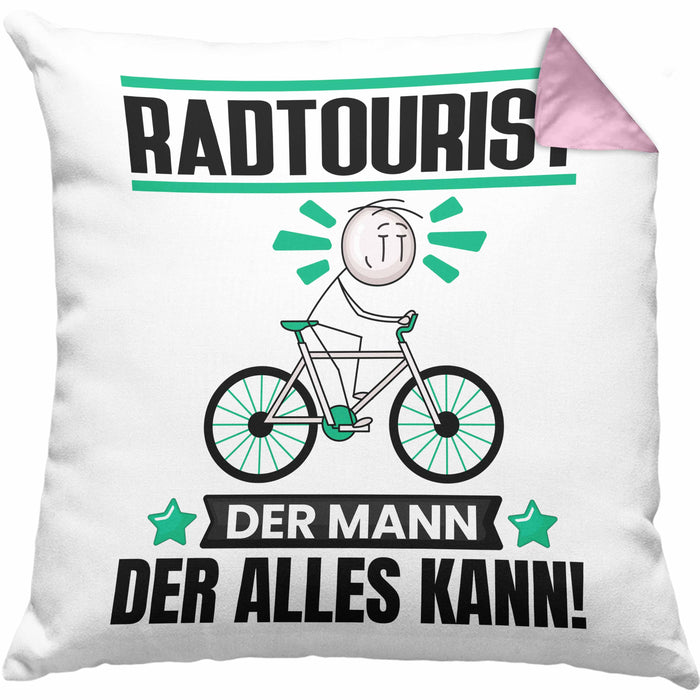 Radtourist Kissen mit Füllung 40x40 Geschenk für Radtourist Der Mann Der Alles Kann Geschenkidee zum Geburtstag (Grau) Rosa Trendation