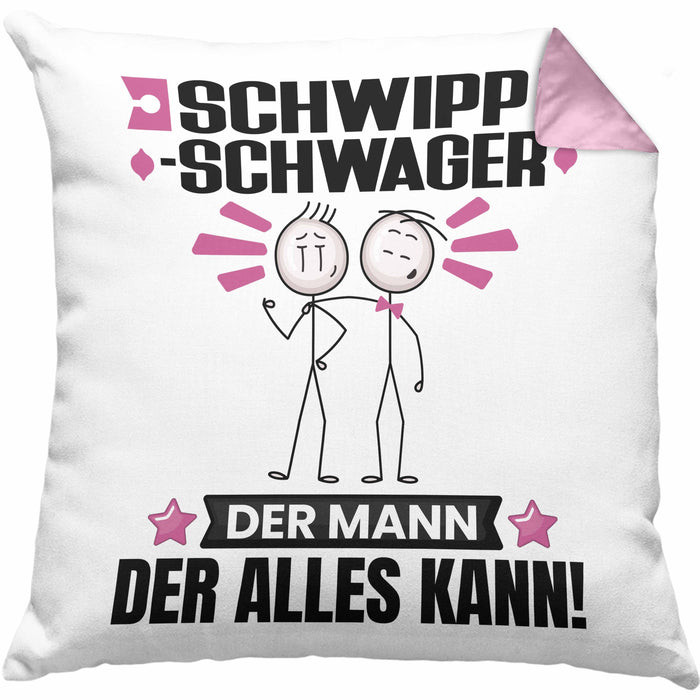 Schwippschwager Kissen mit Füllung 40x40 Geschenk für Schwippschwager Der Mann Der Alles Kann Geschenkidee zum Geburtstag (Grau) Rosa Trendation
