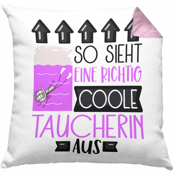Taucherin Geschenk Kissen mit Füllung 40x40 Lustig Geschenkidee für Taucherin Geburtstag So Sieht Eine Richtig Coole Taucherin Aus Frauen Spruch (Grau) Rosa Trendation