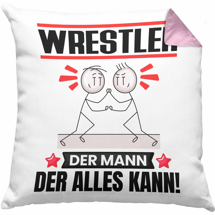 Wrestler Kissen mit Füllung 40x40 Geschenk für Wrestler Der Mann Der Alles Kann Geschenkidee zum Geburtstag (Grau) Rosa Trendation