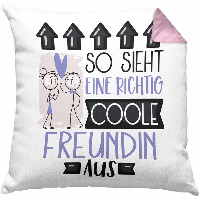 Freundin Geschenk Kissen mit Füllung 40x40 Lustig Geschenkidee für Freundin Geburtstag So Sieht Eine Richtig Coole Freundin Aus Frauen Spruch (Grau) Rosa Trendation