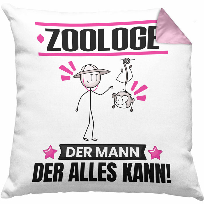 Zoologe Kissen mit Füllung 40x40 Geschenk für Zoologe Der Mann Der Alles Kann Geschenkidee zum Geburtstag (Grau) Rosa Trendation