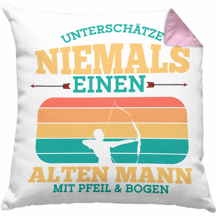 Lustige Bogenschütze Kissen mit Füllung 40x40 Geschenk für Pfeil & Bogen Enthusiasten (Grau) Rosa Trendation