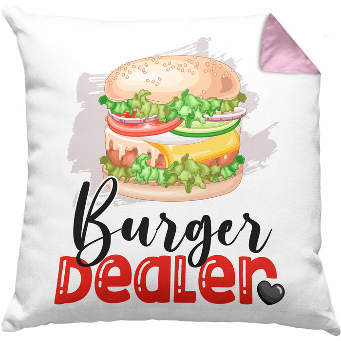 Burger Dealer Kissen mit Füllung 40x40 Geschenk für Besten Burgerverkäufer Geburtstag Spruch Geschenkidee (Grau) Rosa Trendation