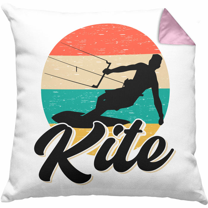 Kitesurfing Kissen mit Füllung 40x40 Geschenk für Kitesurfer Geschenkidee Vintage Grafik (Grau) Rosa Trendation