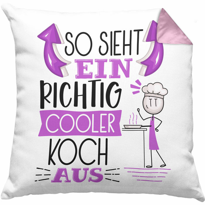 Koch Kissen mit Füllung 40x40 Geschenk So Sieht Ein RIchtig Cooler Koch Aus Geschenkidee Lustiger Spruch Geburtstag (Grau) Rosa Trendation