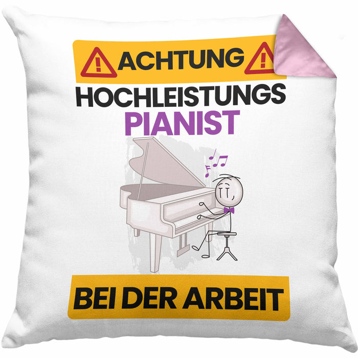 Pianist Kissen mit Füllung 40x40 Geschenk Lustiger Spruch Geschenkidee für Pianist Achtung Hochleistungs Pianist Bei Der Arbeit (Grau) Rosa Trendation