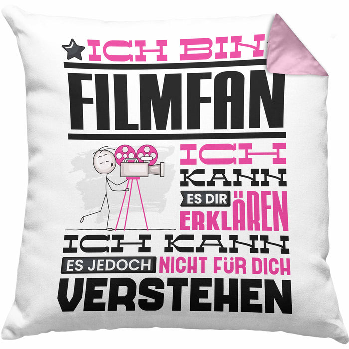 Filmfan Geschenk Kaffee-Kissen mit Füllung 40x40 Geschenkidee für Filmfan Ich Bin Filmfan Ich Kann Es Dir Erklären Jedoch Nicht Für Dich Verstehen Spruch Lustig (Grau) Rosa Trendation