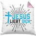 Jesus Liebt Dich Kissen mit Füllung 40x40 Geschenk Ostern Christentum Kirche Gläubiger Geschenkidee Häferl (Grau) Rosa Trendation