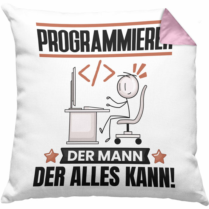 Programmierer Kissen mit Füllung 40x40 Geschenk für Programmierer Der Mann Der Alles Kann Geschenkidee zum Geburtstag (Grau) Rosa Trendation