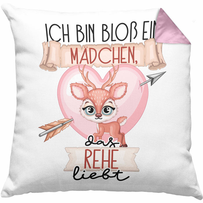 Rehe Kissen mit Füllung 40x40 Geschenk Frauen Ich Bin Bloß Ein Mädchen Das Rehe Liebt Rehliebhaberin Geschenk Spruch Geburtstag (Grau) Rosa Trendation