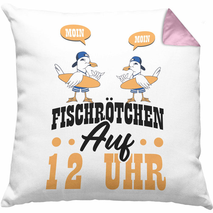 Moin Kissen mit Füllung 40x40 Geschenk Norddeutschland Sylt Norderney Möwen Fischbrötchen Geschenkidee Norddeutschland (Grau) Rosa Trendation