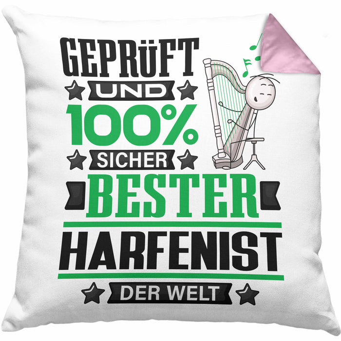 Harfenist Geschenk Lustiger Spruch für Harfenist Geschenkidee Bester Harfenist Der WeltKissen mit Füllung 40x40 (Grau) Rosa Trendation