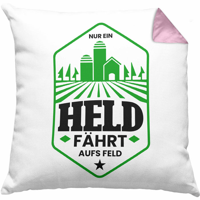 Lustige Kissen mit Füllung 40x40 für Landwirte Bauern Geschenk Spruch Nur Ein Held Fährt Aufs Feld (Grau) Rosa Trendation