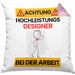 Designer Kissen mit Füllung 40x40 Geschenk Lustiger Spruch Geschenkidee für Designer Achtung Hochleistungs Designer Bei Der Arbeit (Grau) Rosa Trendation