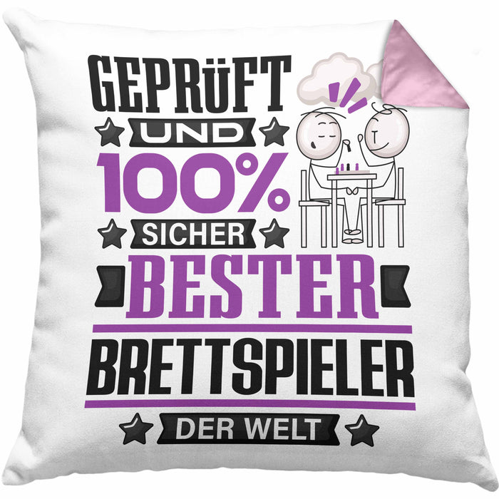 Brettspieler Geschenk Lustiger Spruch für Brettspieler Geschenkidee Bester Brettspieler Der WeltKissen mit Füllung 40x40 (Grau) Rosa Trendation