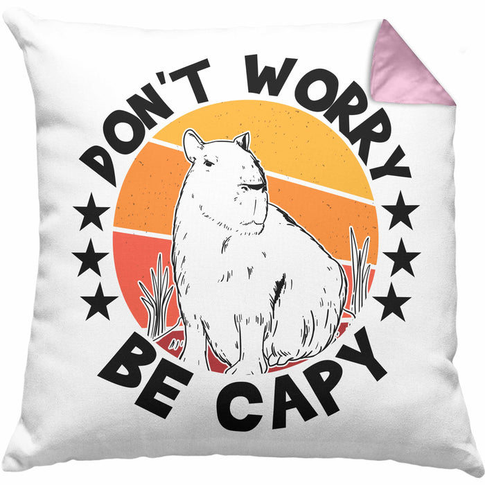 Don't Worry Be Capy Kissen mit Füllung 40x40 Capybara Tier Geschenk für Capybara Liebhaber (Grau) Rosa Trendation