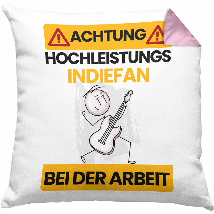 Indie-Musiker Kissen mit Füllung 40x40 Geschenk Lustiger Spruch Geschenkidee für Indie-Musiker Achtung Hochleistungs Indie-Musiker Bei Der Arbeit (Grau) Rosa Trendation