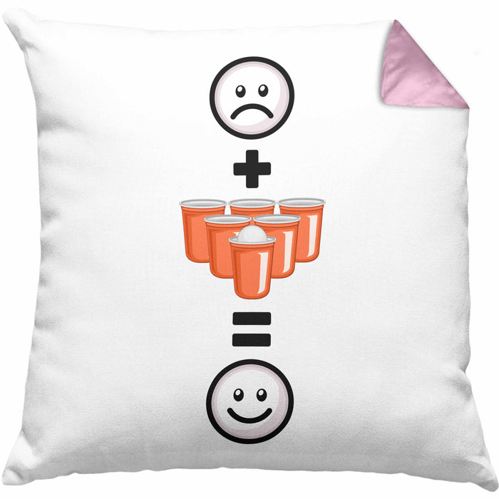 Bierpong Kissen mit Füllung 40x40 Geschenk für Bier Pong Profi Lustige Geschenkidee :( + Bierpong = :) Geburtstag (Grau) Rosa Trendation