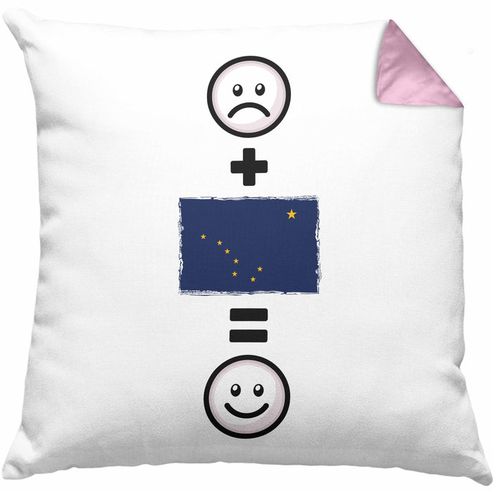 Alaska Kissen mit Füllung 40x40 Geschenk für Alaska-Liebhaber Urlaub Lustige Geschenkidee :( + Alaska Flagge = :) Geburtstag (Grau) Rosa Trendation