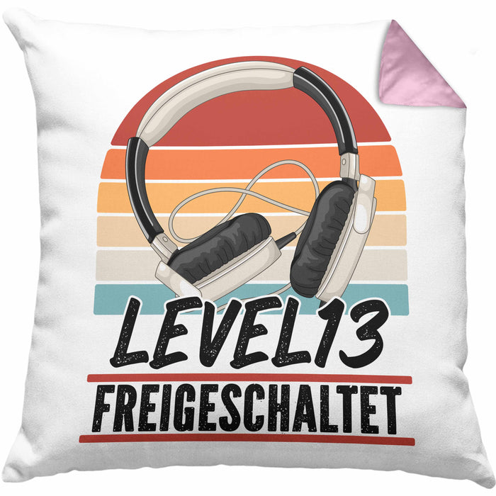 13. Geburtstag Kissen mit Füllung 40x40 Jungs Gaming Official Teenager 13er Geburtstag Geschenkidee Level 13 Freigeschaltet (Grau) Rosa Trendation