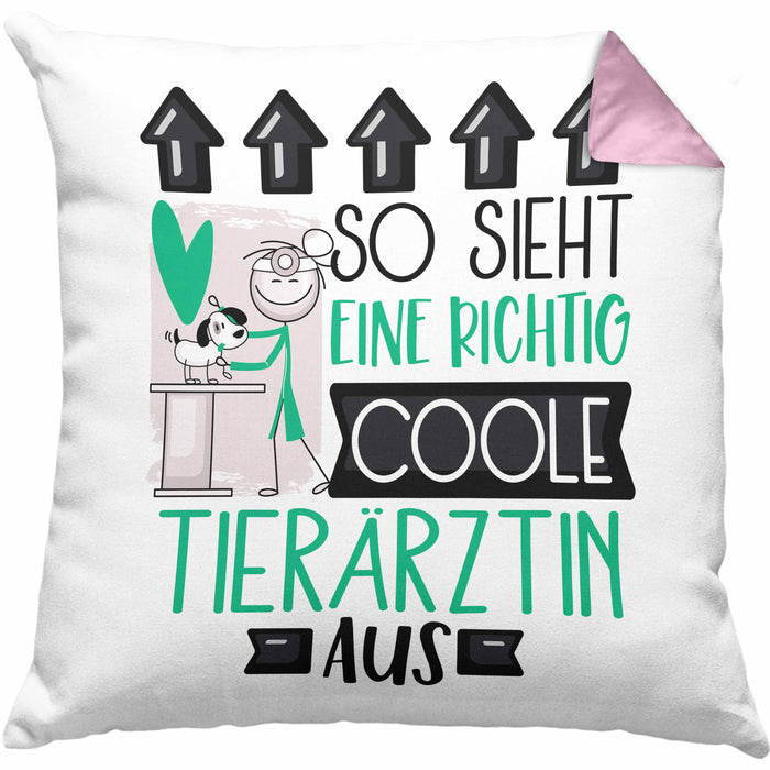 Tierärztin Geschenk Kissen mit Füllung 40x40 Lustig Geschenkidee für Tierärztin Geburtstag So Sieht Eine Richtig Coole Tierärztin Aus Frauen Spruch (Grau) Rosa Trendation