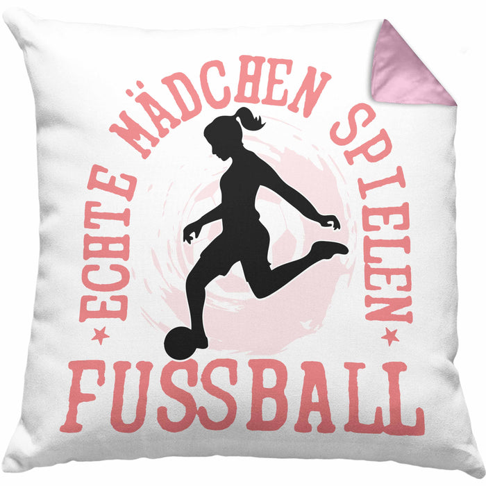 Mädchen Fußball Kissen mit Füllung 40x40 Geschenk Echte Mädchen Spielen Fußball Frauen-Fussball (Grau) Rosa Trendation