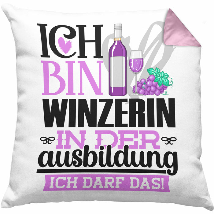 Winzerin Ausbildung Start Geschenk Kissen mit Füllung 40x40 Ich Bin Winzerin In Der Ausbildung Ich Darf Das Geschenkidee (Grau) Rosa Trendation