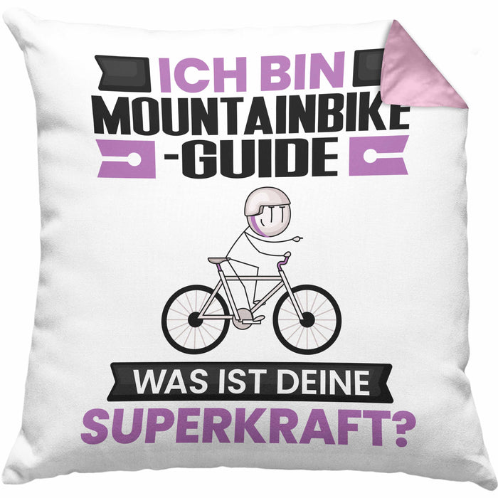 Mountainbike-Guide Kissen mit Füllung 40x40 Geschenk für Mountainbike-Guide Geburtstag Lustiger Spruch Was Ist Deine Superkraft (Grau) Rosa Trendation