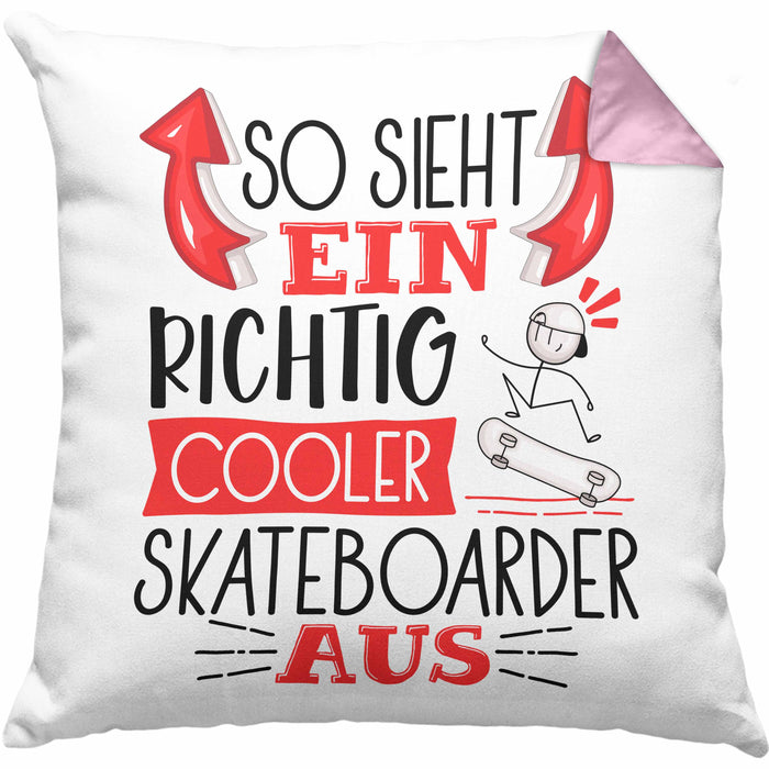 Skateboarder Kissen mit Füllung 40x40 Geschenk So Sieht Ein Richtig Cooler Skateboarder Aus Geschenkidee Spruch Lustig (Grau) Rosa Trendation
