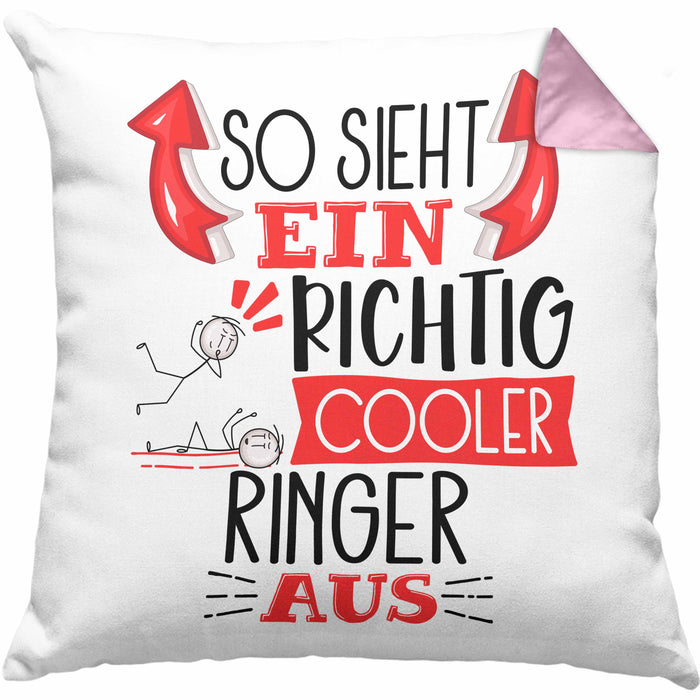 Ringer Kissen mit Füllung 40x40 Geschenk So Sieht Ein Richtig Cooler Ringer Aus Geschenkidee Spruch Lustig (Grau) Rosa Trendation