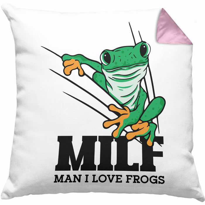 Lustige Frosch Kissen mit Füllung 40x40 Geschenk für Froschliebhaber Lustig MILF Man I Love Frogs (Grau) Rosa Trendation