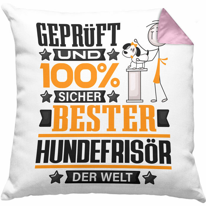 Hundefrisör Geschenk Lustiger Spruch für Hundefrisör Geschenkidee Bester Hundefrisör Der WeltKissen mit Füllung 40x40 (Grau) Rosa Trendation