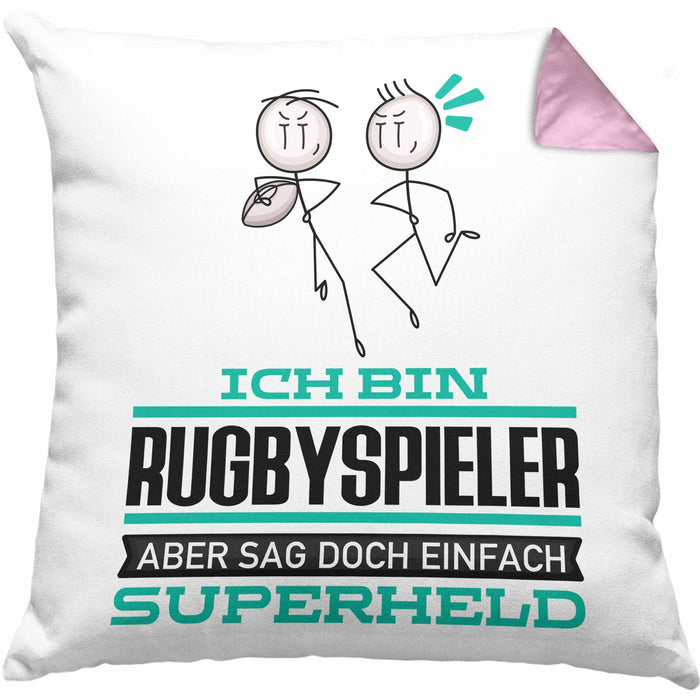 Rugbyspieler Geschenk Kissen mit Füllung 40x40 Ich Bin Rugbyspieler Aber Sag Doch Einfach Superheld Lustige Geschenkdiee für Rugbyspieler (Grau) Rosa Trendation