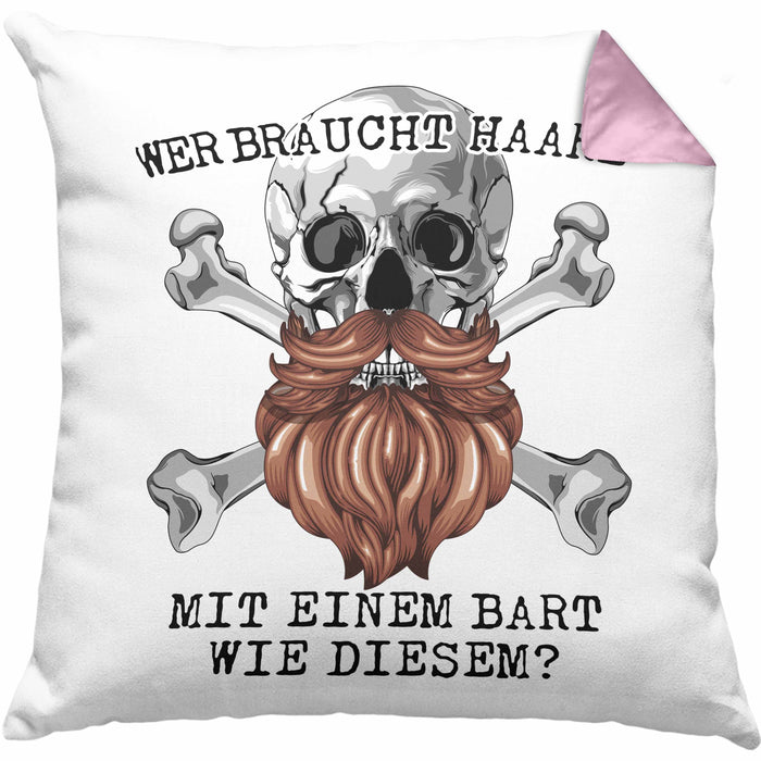 Glatze Bart Echter Mann Kissen mit Füllung 40x40 Geschenk Wer Braucht Haare Mit Einem Bart Wie Diesem (Grau) Rosa Trendation