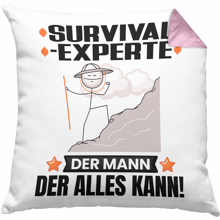 Survival-Experte Kissen mit Füllung 40x40 Geschenk für Survival-Experte Der Mann Der Alles Kann Geschenkidee zum Geburtstag (Grau) Rosa Trendation