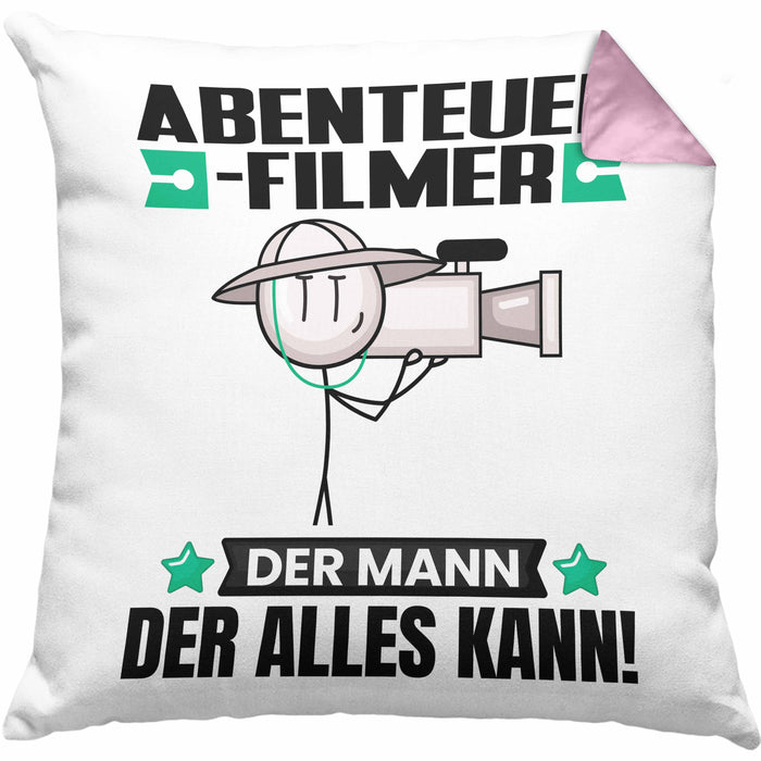 Abenteuerfilmer Kissen mit Füllung 40x40 Geschenk für Abenteuerfilmer Der Mann Der Alles Kann Geschenkidee zum Geburtstag (Grau) Rosa Trendation