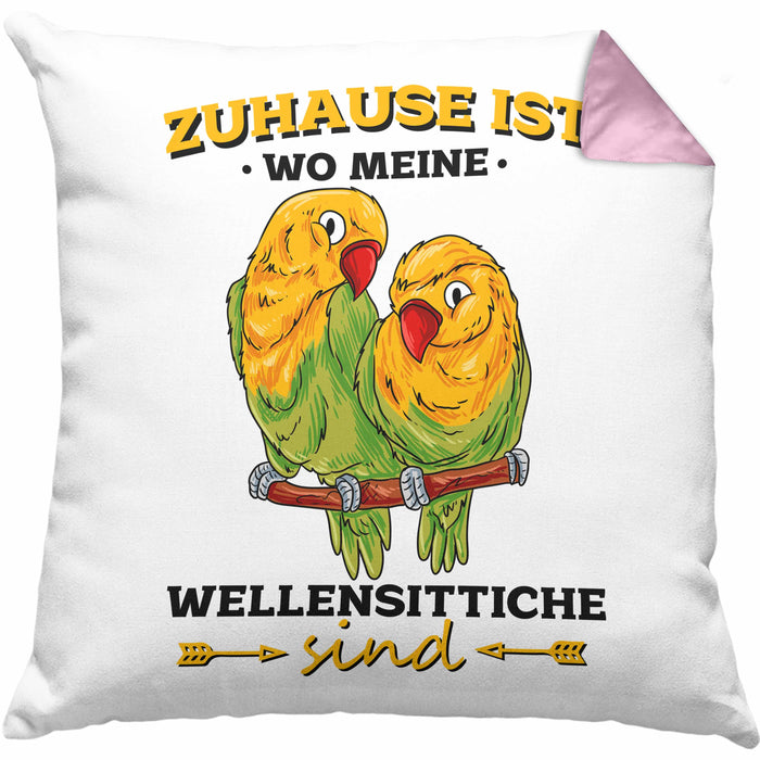 Lustige Kissen mit Füllung 40x40 für Wellensittich-Besitzer Zuhause Ist Wo Meine Wellensittiche Sind (Grau) Rosa Trendation