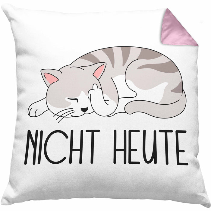 Katze Mittelfinger Kissen mit Füllung 40x40 Geschenk Muffel Nicht Heute Kollegin Frauen (Grau) Rosa Trendation